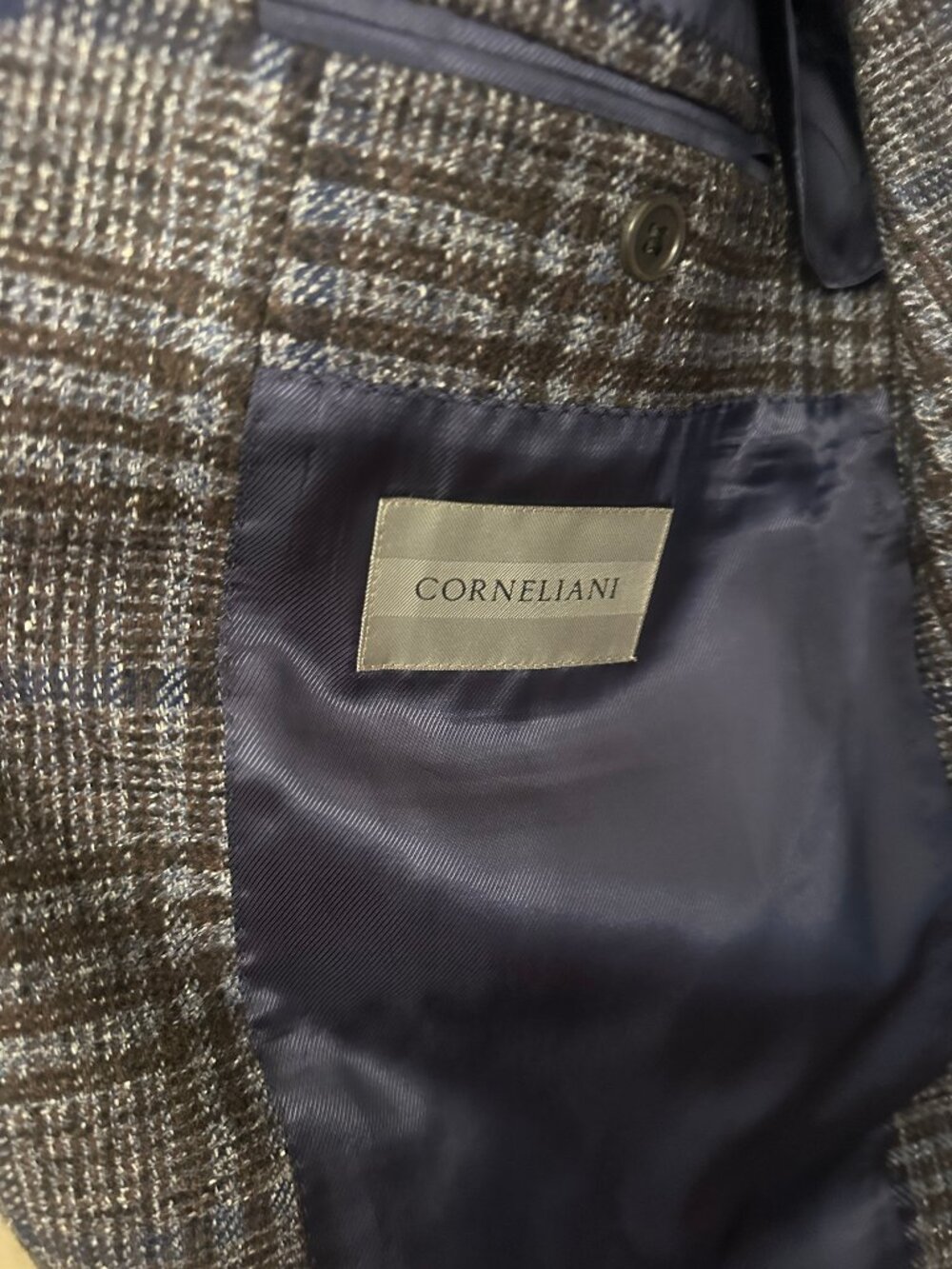 Corneliani Blue Brown Glen Plaid Sport Coat Blazer 52R/US 42R Wool Silk Cashmere - Picture 3 of 8